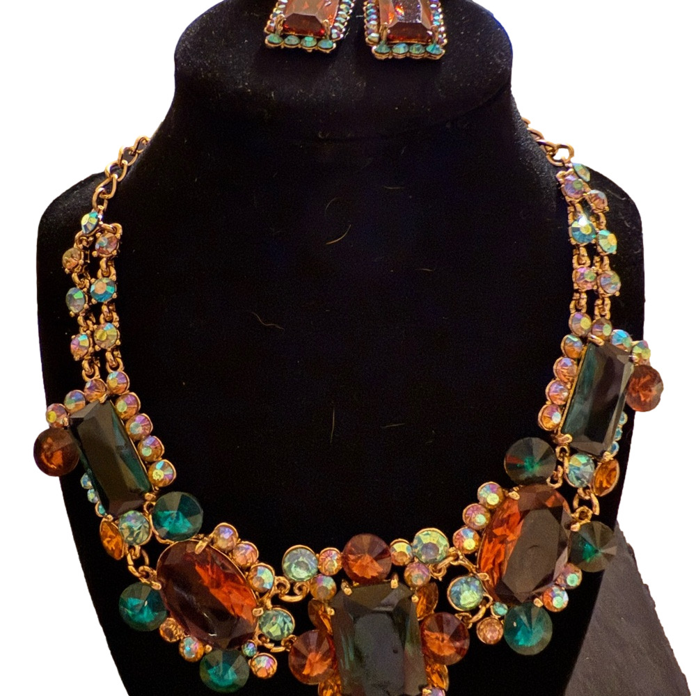Elegant Multicolor Statement Necklace and Earring Set NWOT